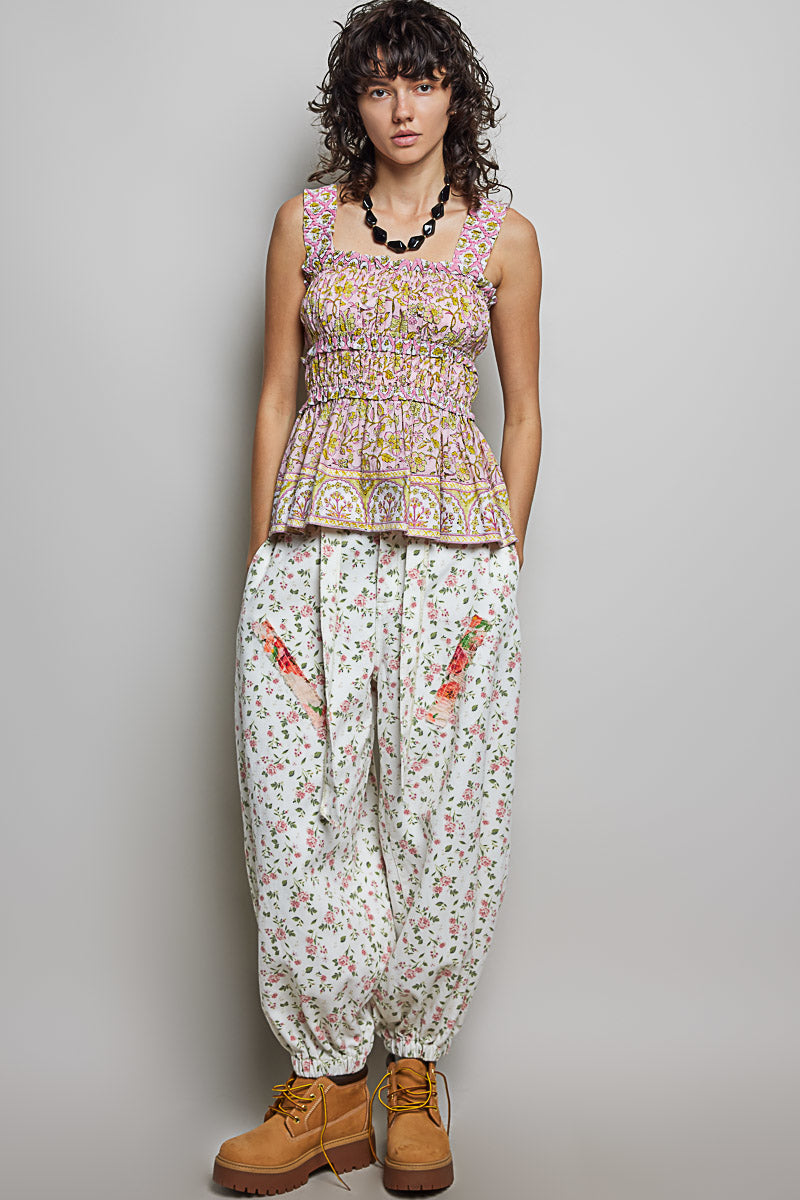 Parvati Smocked Printed Square Neck Peplum Tank with Ruffle Trim — view 5