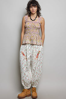 Parvati Smocked Printed Square Neck Peplum Tank with Ruffle Trim — thumbnail 5