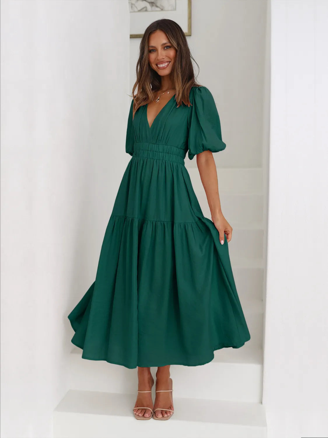 Persephone Tiered Surplice Half Sleeve Midi Dress — view 8