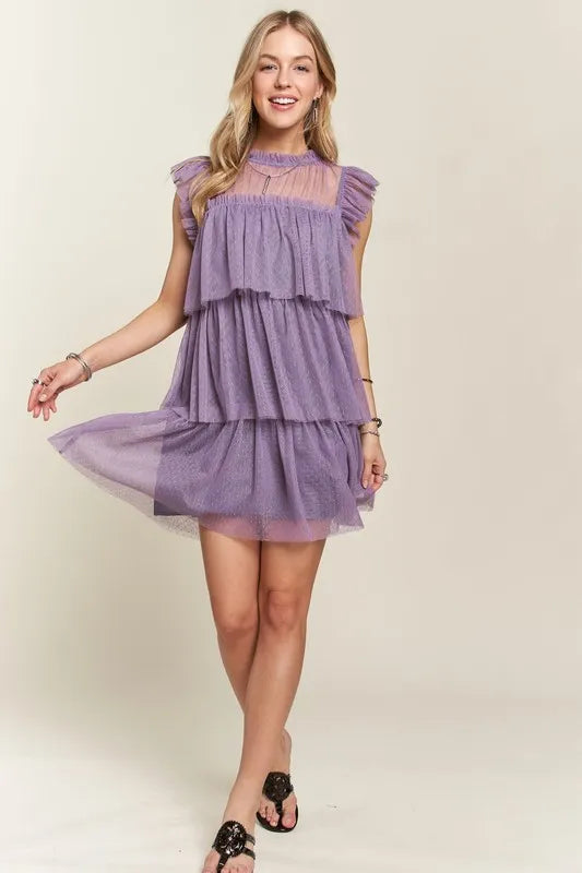 Aphrodite Layered Ruffled Cap Sleeve Mesh Dress — view 5