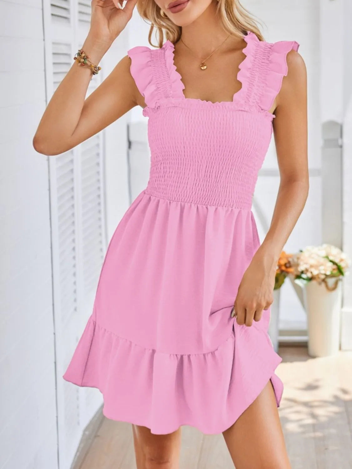 Hathor Smocked Square Neck Wide Strap Dress — view 19