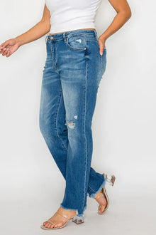 Artemis Raw Hem Distressed Mid Rise Straight Jeans — thumbnail 10