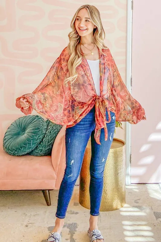 Pele Front Tie Knot Oversized Print Top