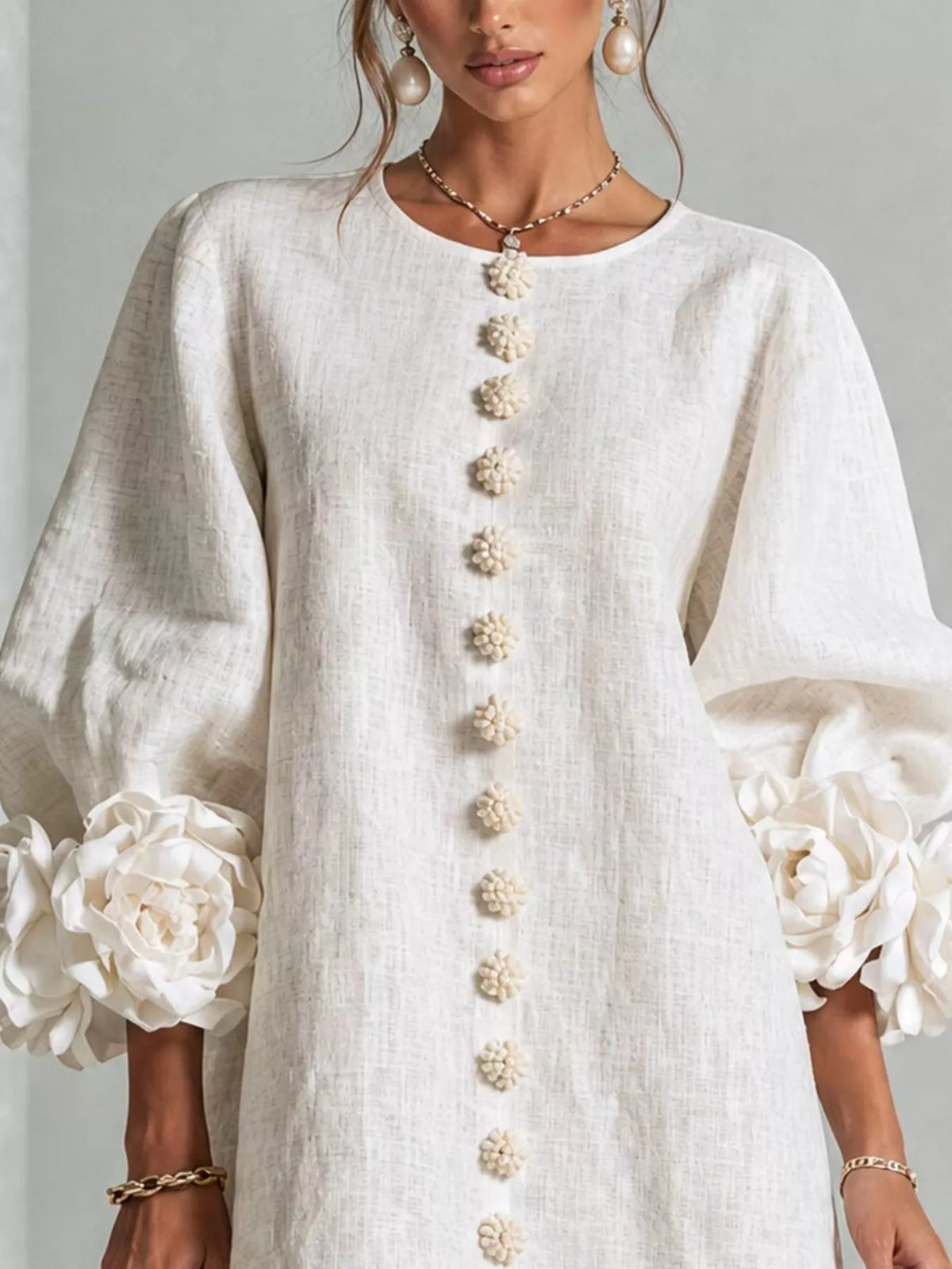 Olwen 3D Floral 3/4 Sleeve Mini Dress — view 4