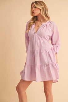 Inanna Aemi + Co Notched Balloon Sleeve Tiered Mini Dress — thumbnail 7