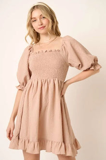Aurora Smocked Ruffled Hem Half Sleeve Mini Dress — thumbnail 1