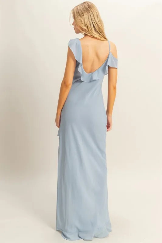 Venus Chiffon Ruffle Trim Midi Dress styled in the studio