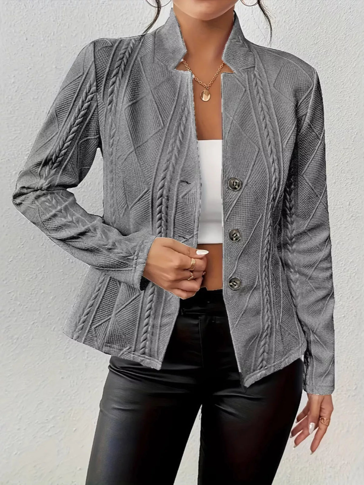 Athena Textured Knit Button-Front Blazer — view 4