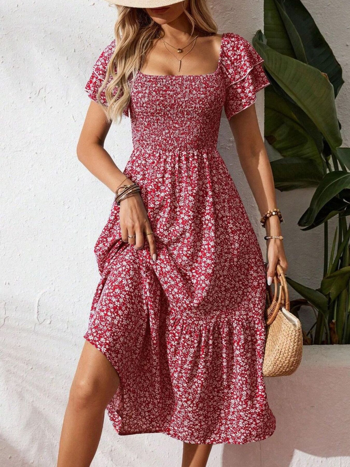 Persephone Floral Print Smocked Ruffle Sleeves Dress — view 21