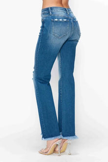 Artemis Raw Hem Distressed Mid Rise Straight Jeans — thumbnail 7