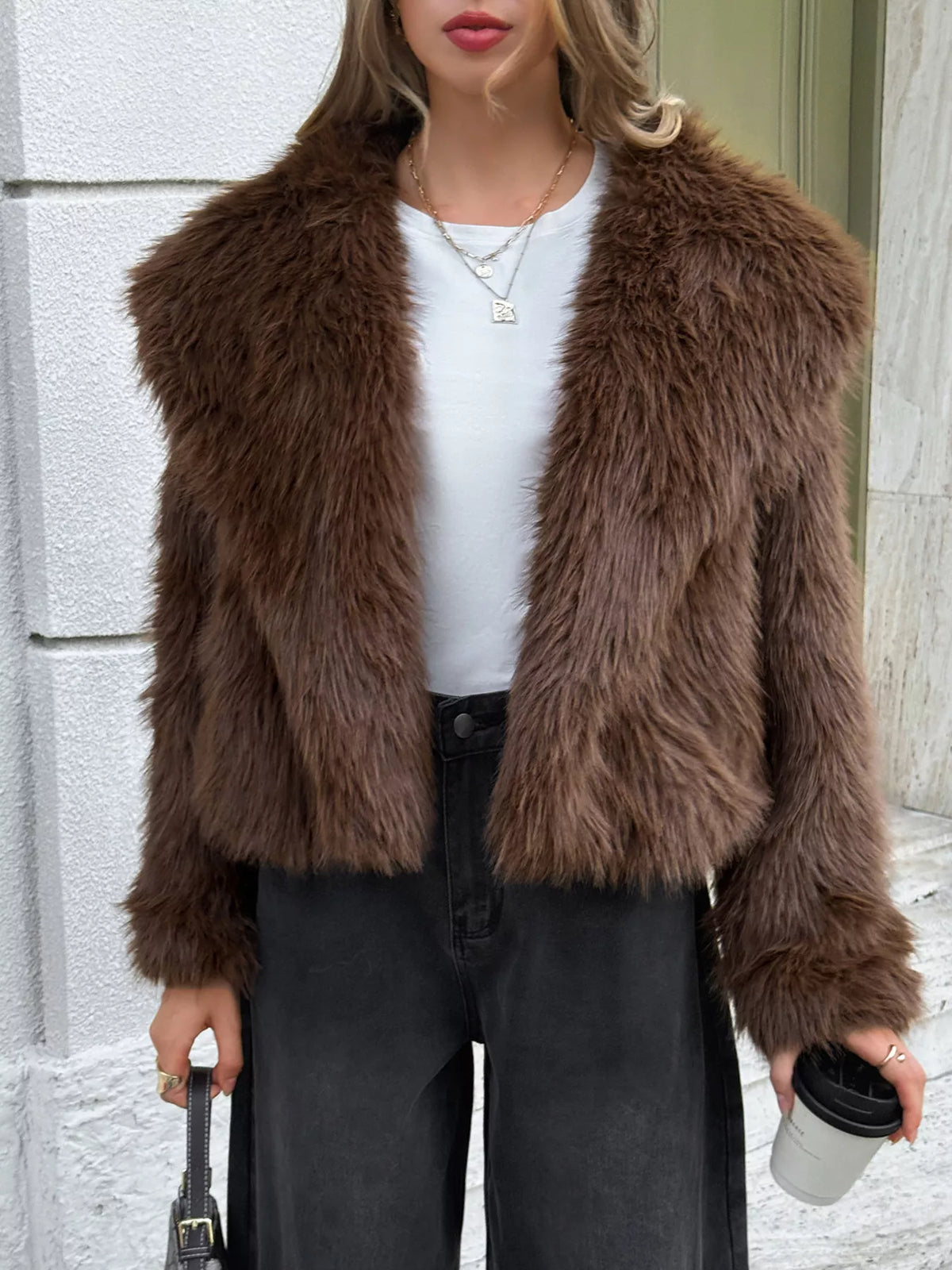 Durga Open Front Faux Fur Cropped Jacket — view 2