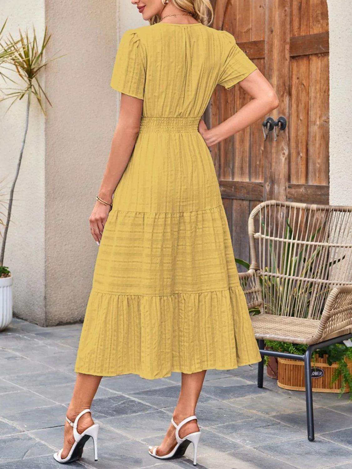 Sekhmet Tiered Notched Short Sleeve Dress — view 27