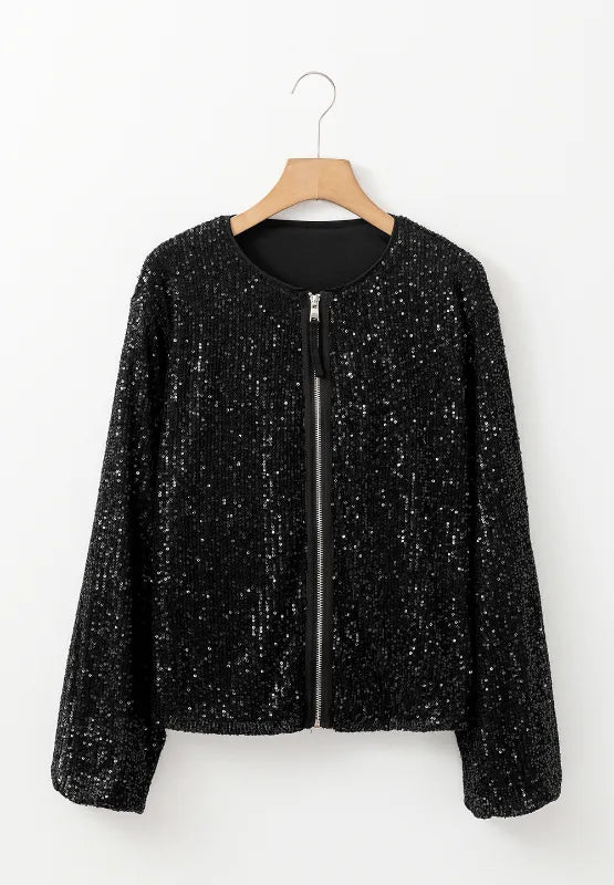 Asteria Sequin Zip Up Long Sleeve Jacket — view 5