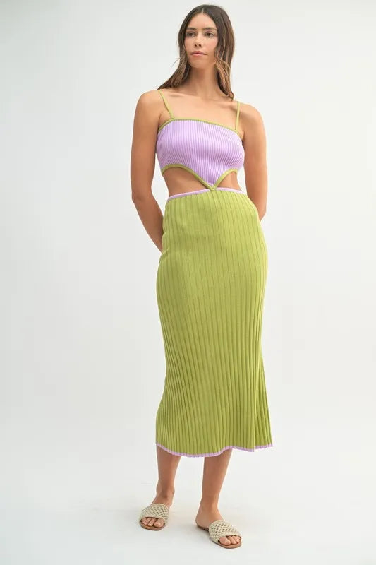 Kali Ribbed Knit Color Block Cutout Midi Dress — view 5