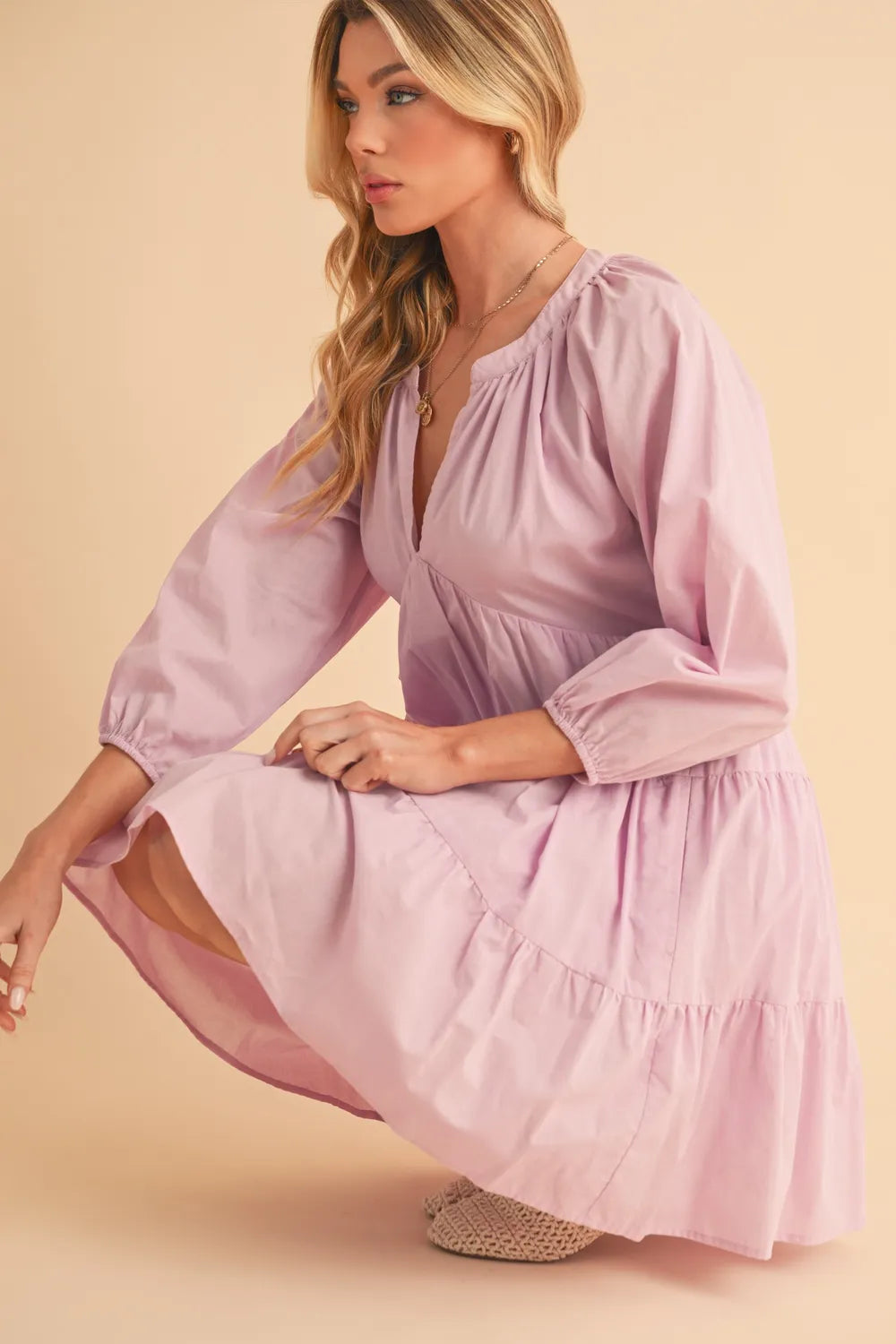 Inanna Aemi + Co Notched Balloon Sleeve Tiered Mini Dress — view 8