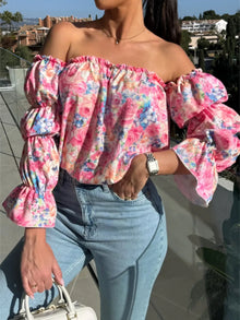 Hathor Printed Off-Shoulder Flounce Sleeve Blouse — thumbnail 3