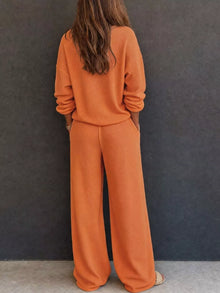 Selene Waffle Knit Henley Top and Wide Leg Pants Set — thumbnail 18