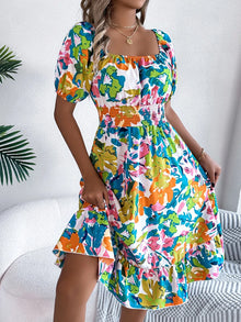 Venus Ruffled Hem Smocked Floral Short Sleeve Midi Dress — thumbnail 10