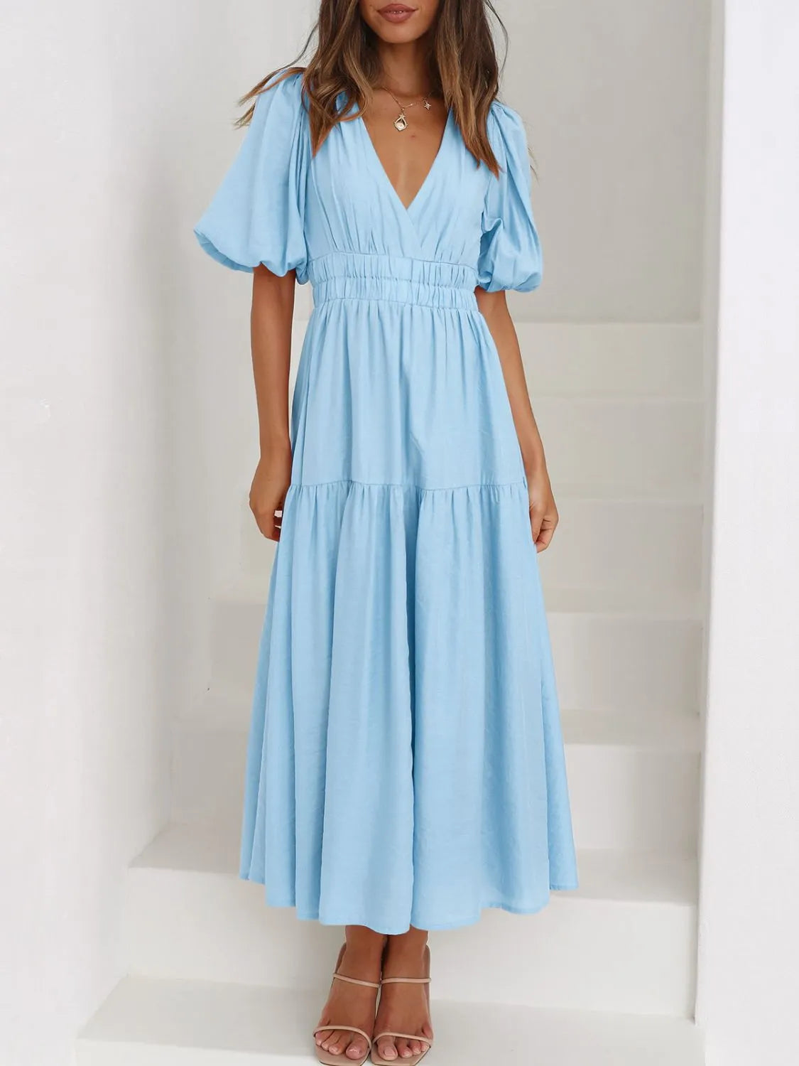 Persephone V-Neck Puff Sleeve Midi Dress — view 2