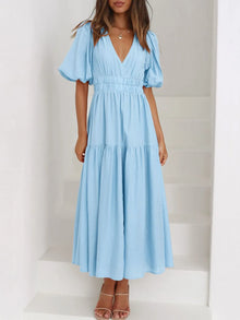 Persephone V-Neck Puff Sleeve Midi Dress — thumbnail 2
