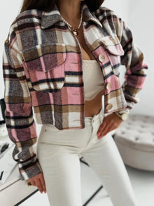 Durga Pocketed Collared Neck Long Sleeve Plaid Jacket — thumbnail 4