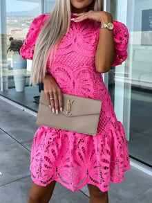 Selene Lace Mock Neck Puff Sleeve Dress — thumbnail 5