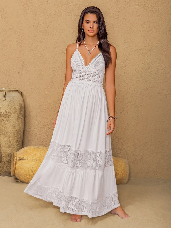Brigid Lace Detail Crochet Tiered Maxi Cami Dress