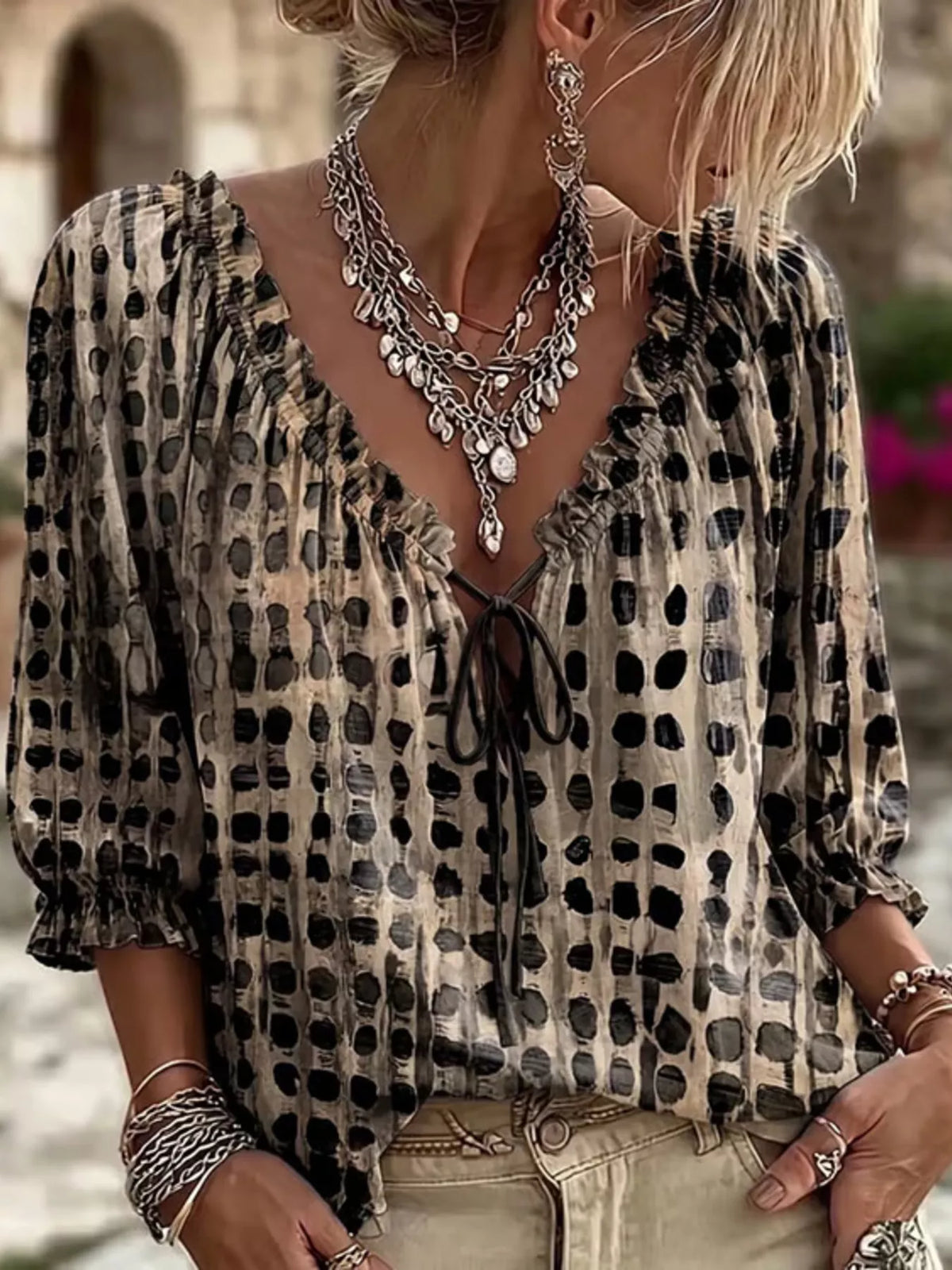 Selene Tie Neck 3/4 Sleeve Blouse — view 17