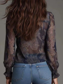 Rhiannon Paisley Print Ruffle Trim Zip-Front Blouse — thumbnail 5