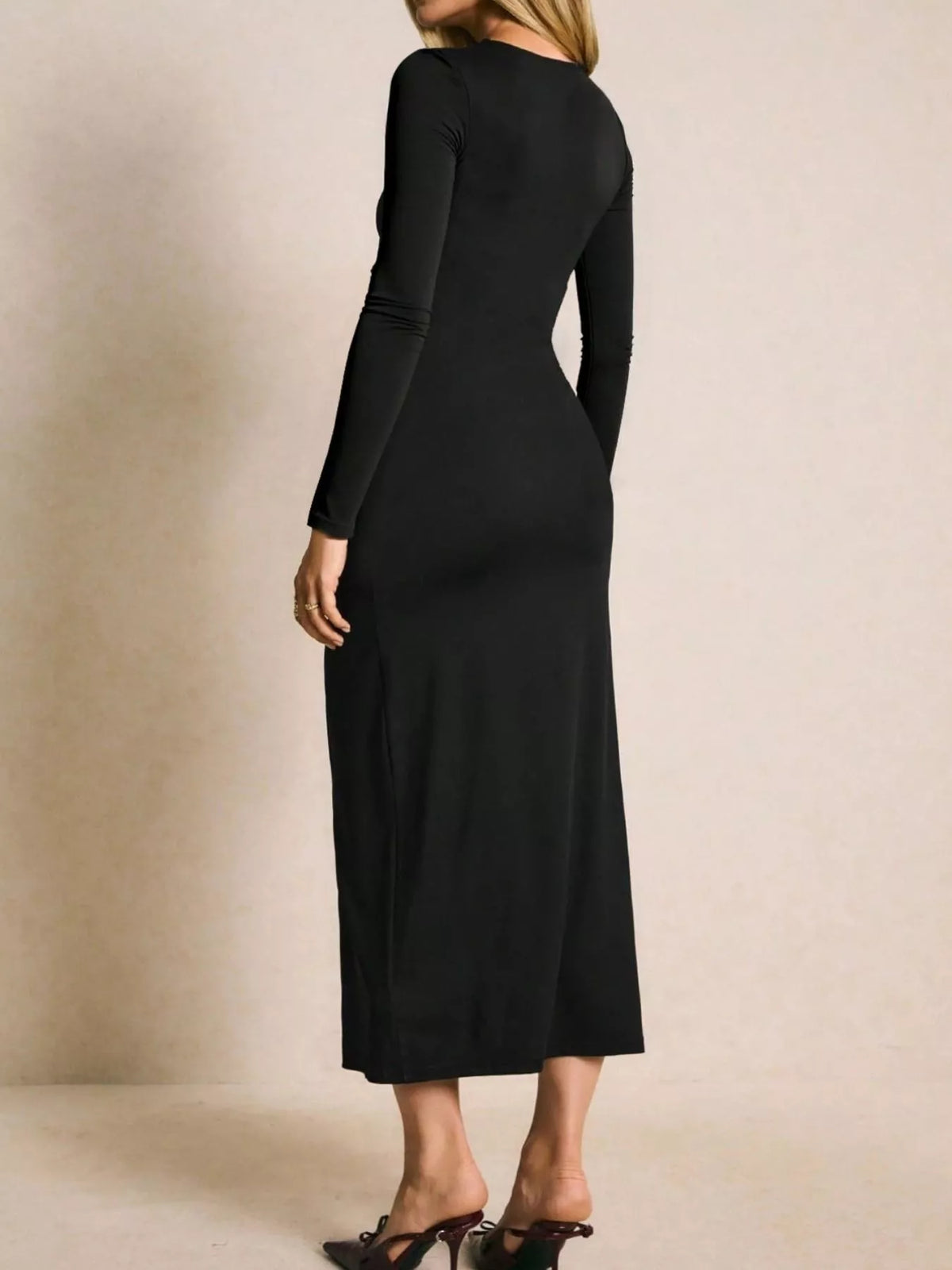 Kali Ruched Slit Long-Sleeve Bodycon Dress — view 5