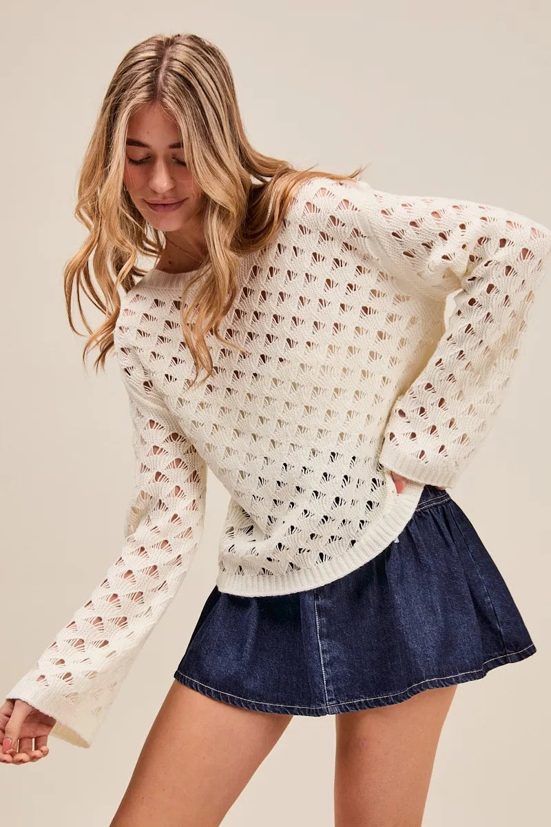 Vesta Geometric Pattern Open Knit Lightweight Sweater — view 3