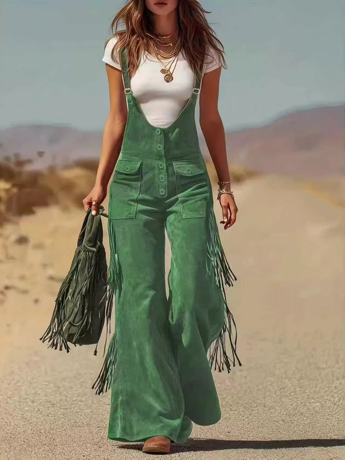 Freya Fringe Detail Flare Leg Overalls