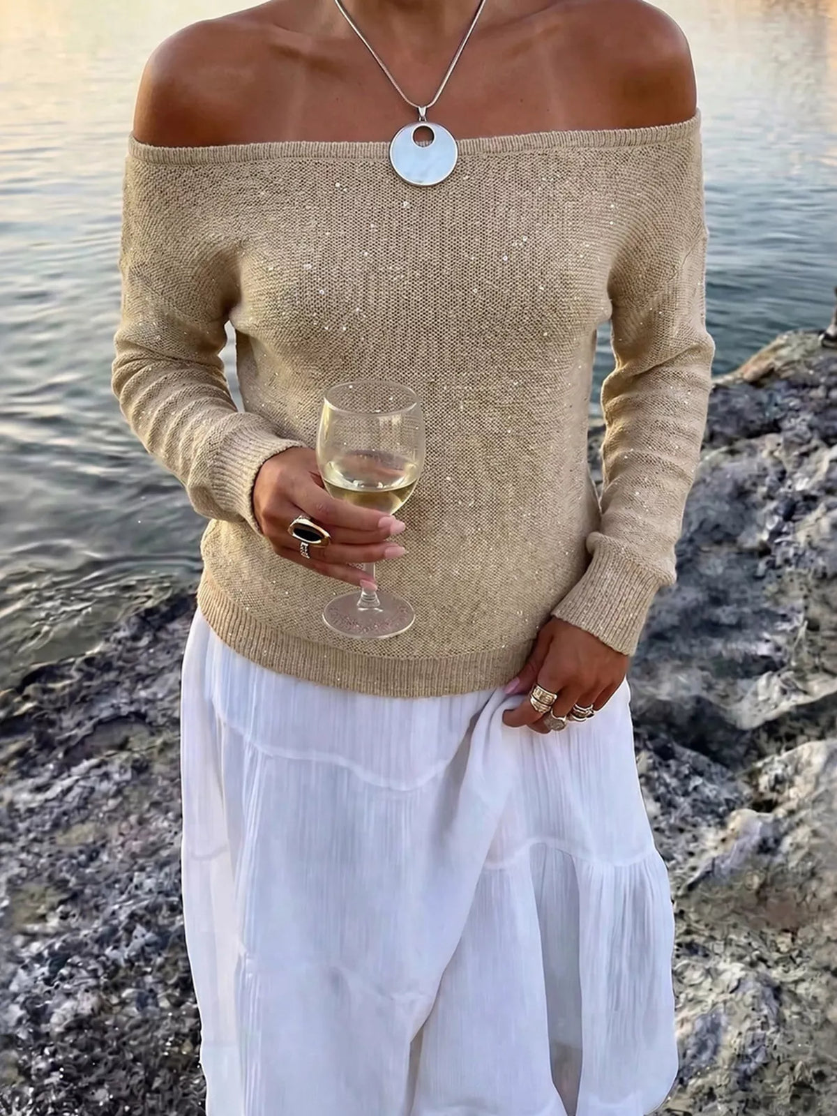 Asteria Sequin Off-Shoulder Sweater — view 5
