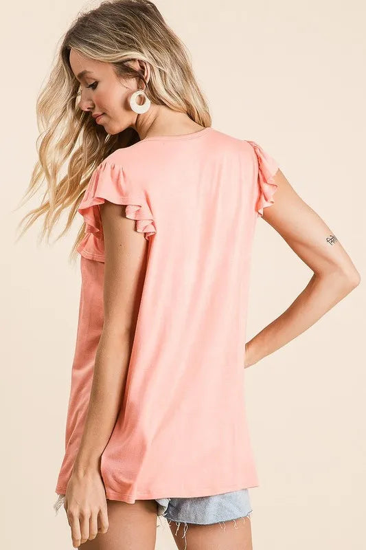 Pele Jersey Knit Gathered Top with Ruffles styled in the studio