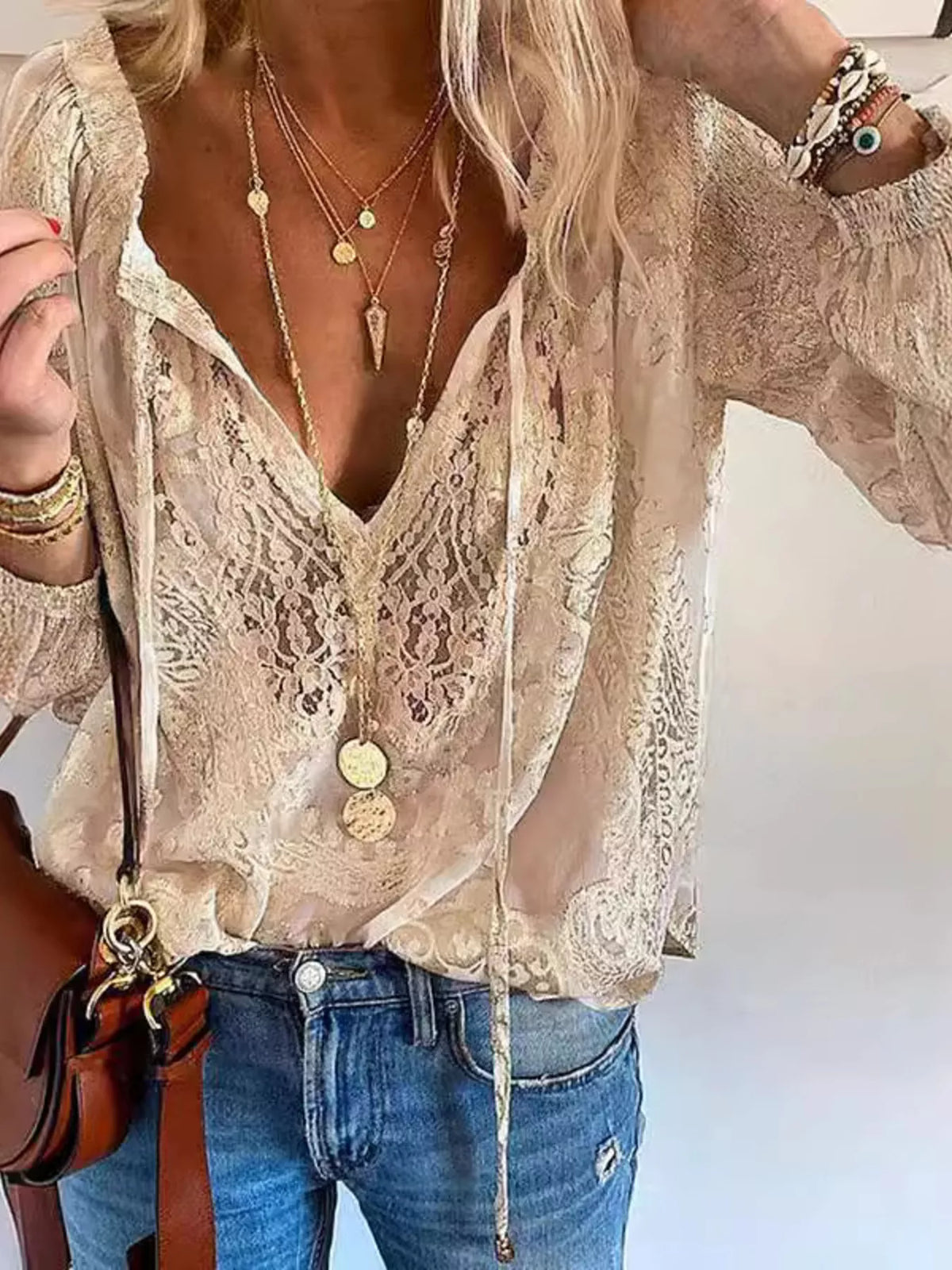 Morrigan Lace Tie-Neck Blouse — view 9