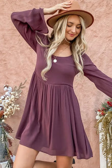 Aphrodite Back Lace Button Down Detail Bell Sleeve Dress — thumbnail 5