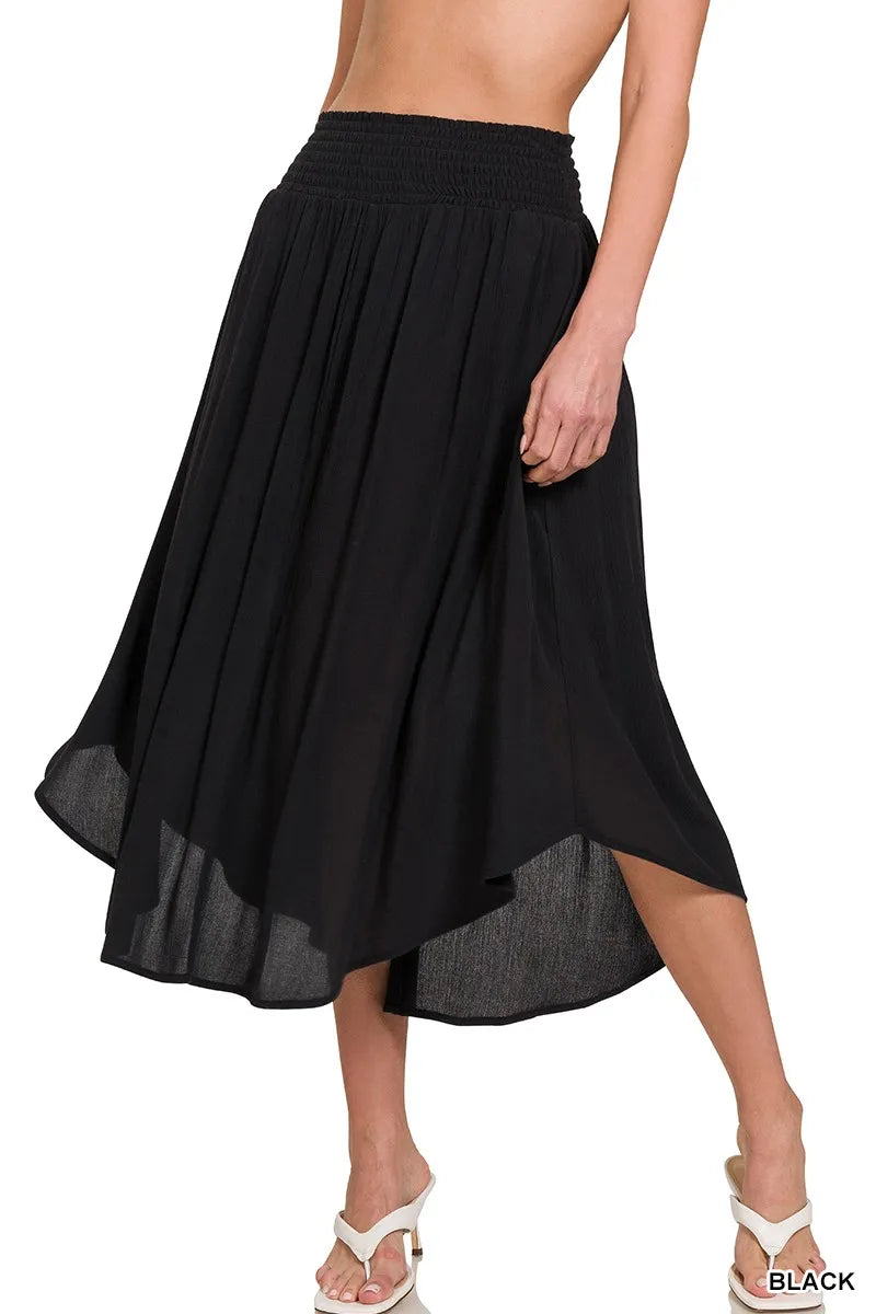 Pele Woven Crinkle Smocked Waist Maxi Skirt W Pockets — view 2