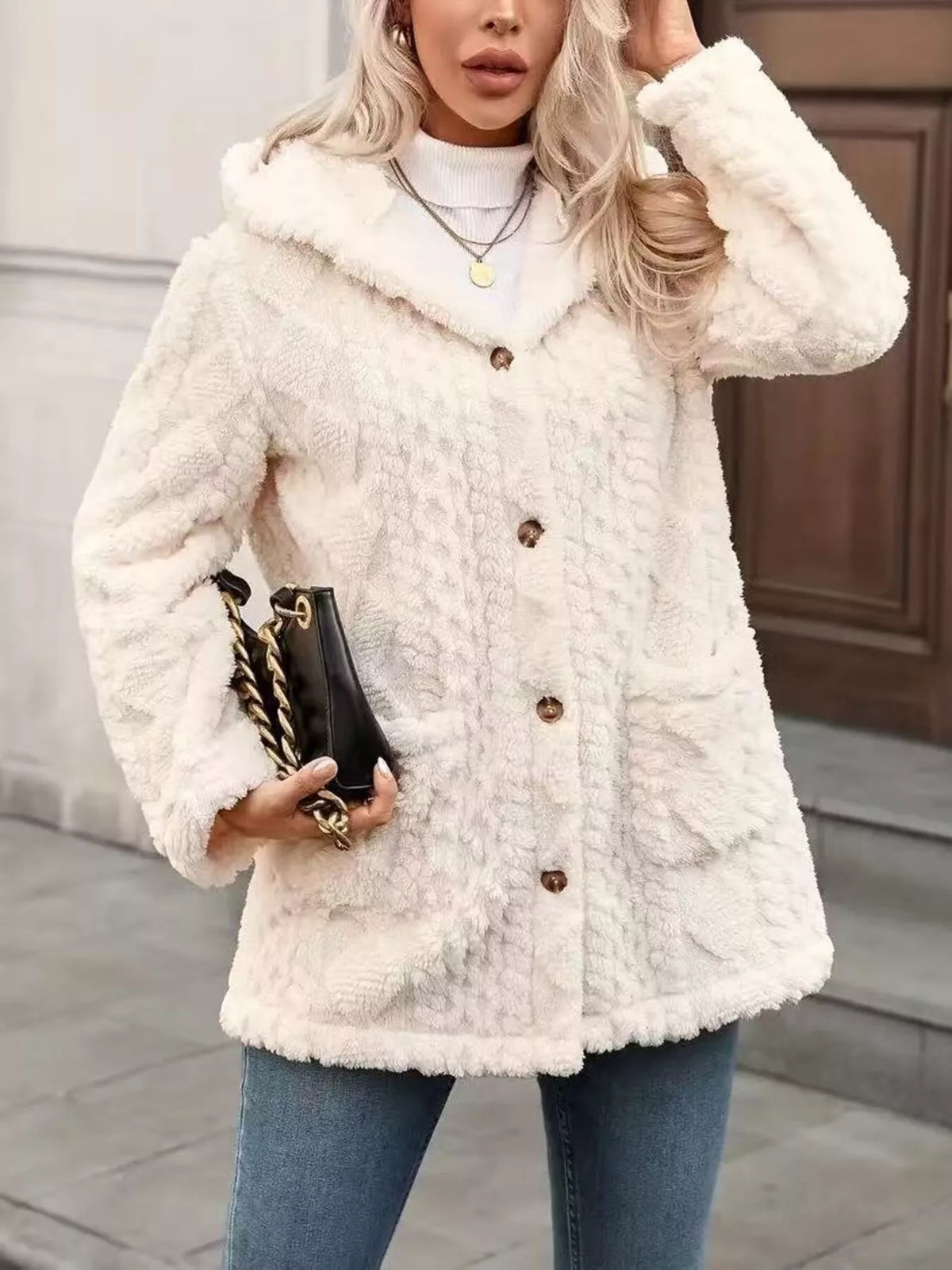Vesta Cozy Button Up Hooded Fleece Outerwear — view 4