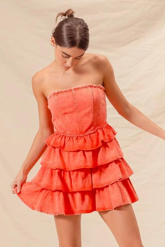 Pele Strapless Ruffle Layered Game Day Cheer Up Dress — view 1