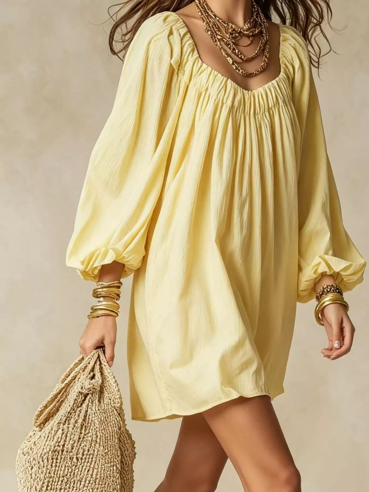 Oshun Flowy Balloon Sleeve Mini Dress — view 3