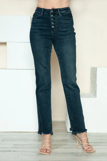 Vesta Button Fly Hem Destroy Straight Jeans — thumbnail 1