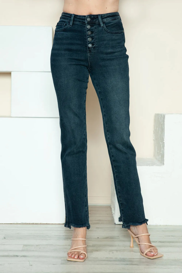 Vesta Button Fly Hem Destroy Straight Jeans