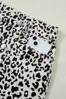 Freya Leopard Print Button Overlap Denim Shorts — thumbnail 4