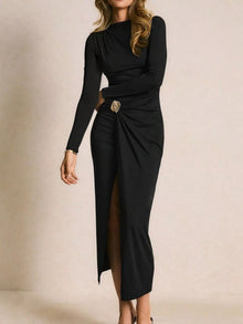 Kali Ruched Slit Long-Sleeve Bodycon Dress — thumbnail 3