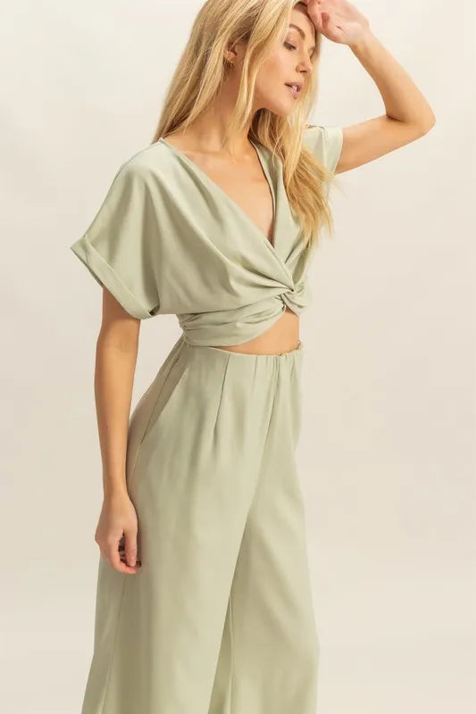 Lakshmi Twisted Front Short Sleeve Top and Wide Leg Pants Set — view 3
