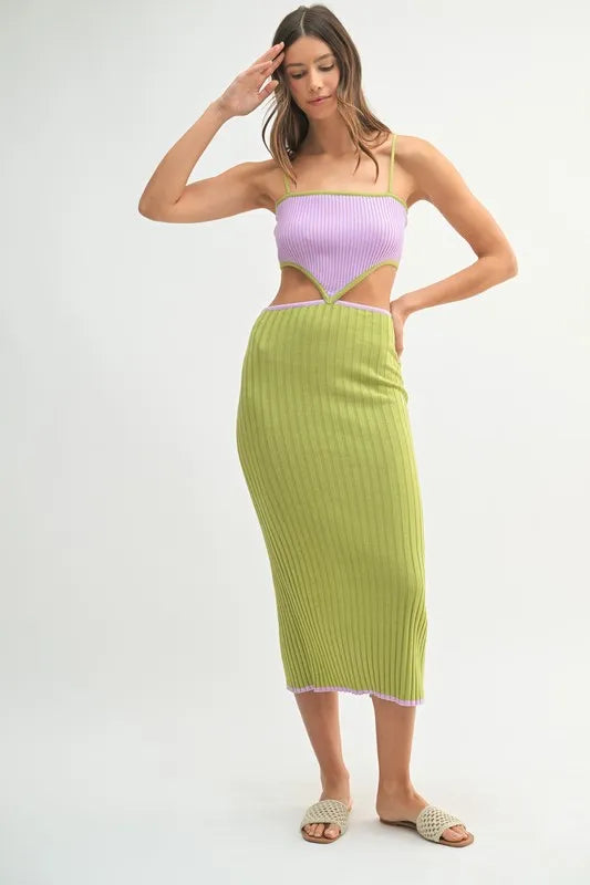 Kali Ribbed Knit Color Block Cutout Midi Dress — view 4