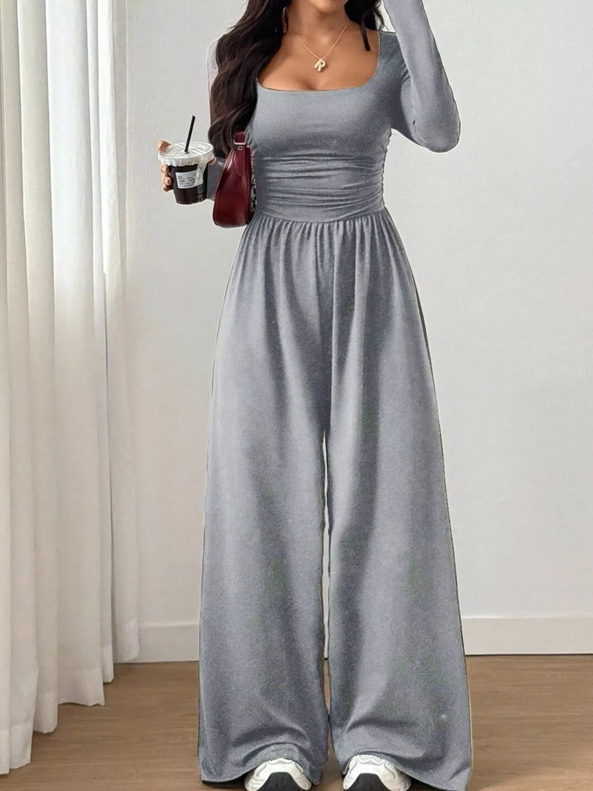 Bastet Ruched Square Neck Wide-Leg Jumpsuit — view 8