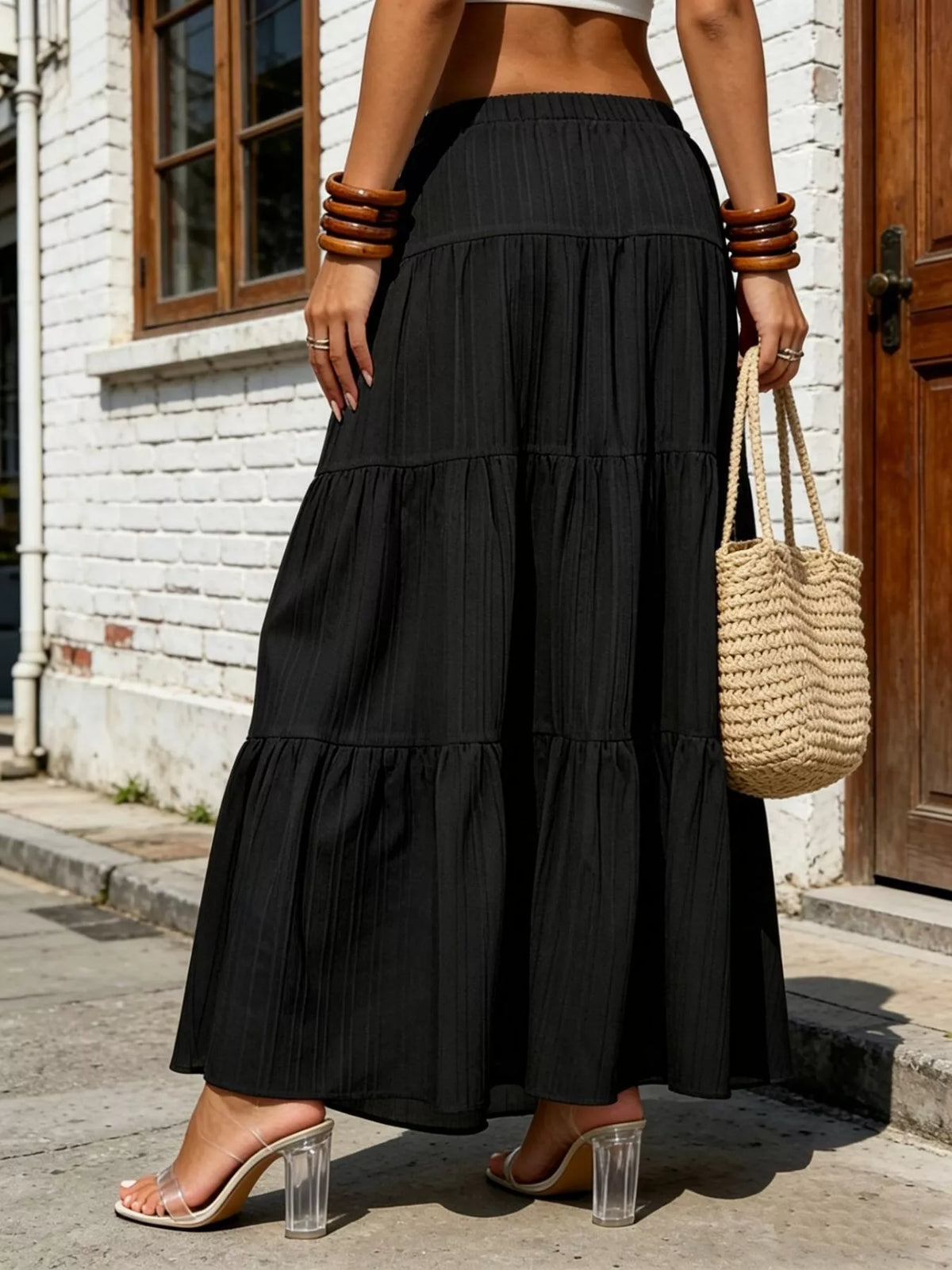 Isis Tiered Maxi Skirt with Drawstring Waist — view 4