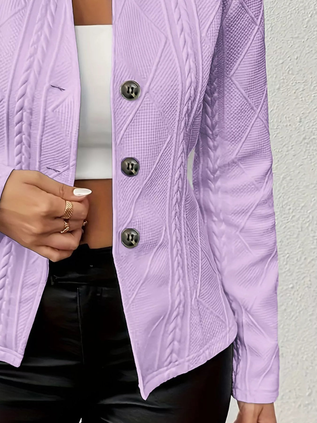 Athena Textured Knit Button-Front Blazer — view 18