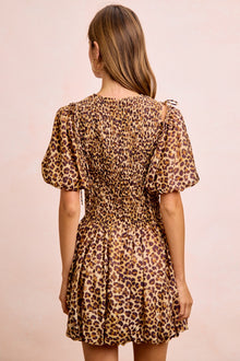 Fortuna Leopard Bow Tie Attachable Puff Sleeves Dress — thumbnail 28